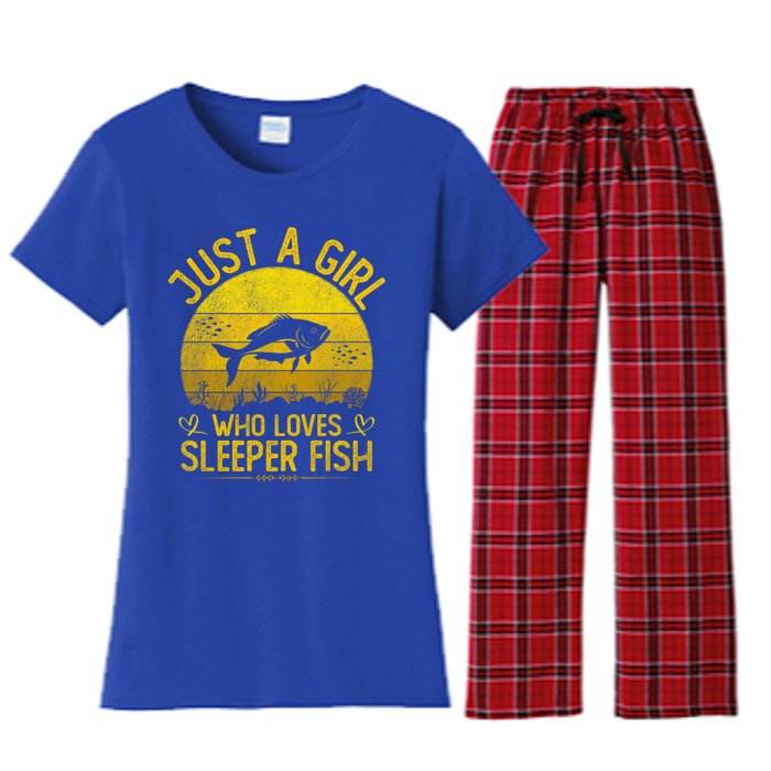 Vintage Sleeper Fish Just A Who Loves Sleeper Fish Gift Women's Flannel Pajama Set