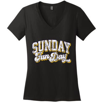Vintage Sunday Funday Minnesota Football Retro Fun Day Women's V-Neck T-Shirt