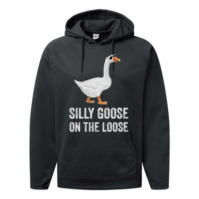 vintage Silly Goose On The Loose Funny Saying Performance Fleece Hoodie