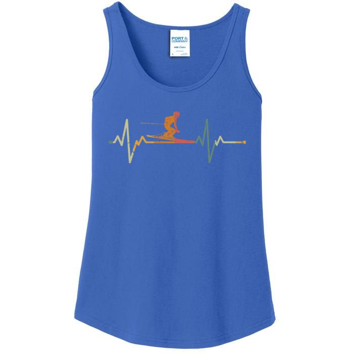 Vintage Skier Gift Heartbeat Skiing Ski Gift Ladies Essential Tank