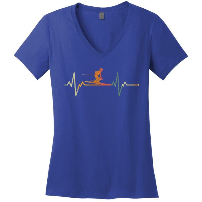 Vintage Skier Gift Heartbeat Skiing Ski Gift Women's V-Neck T-Shirt