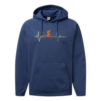 Vintage Skier Gift Heartbeat Skiing Ski Gift Performance Fleece Hoodie