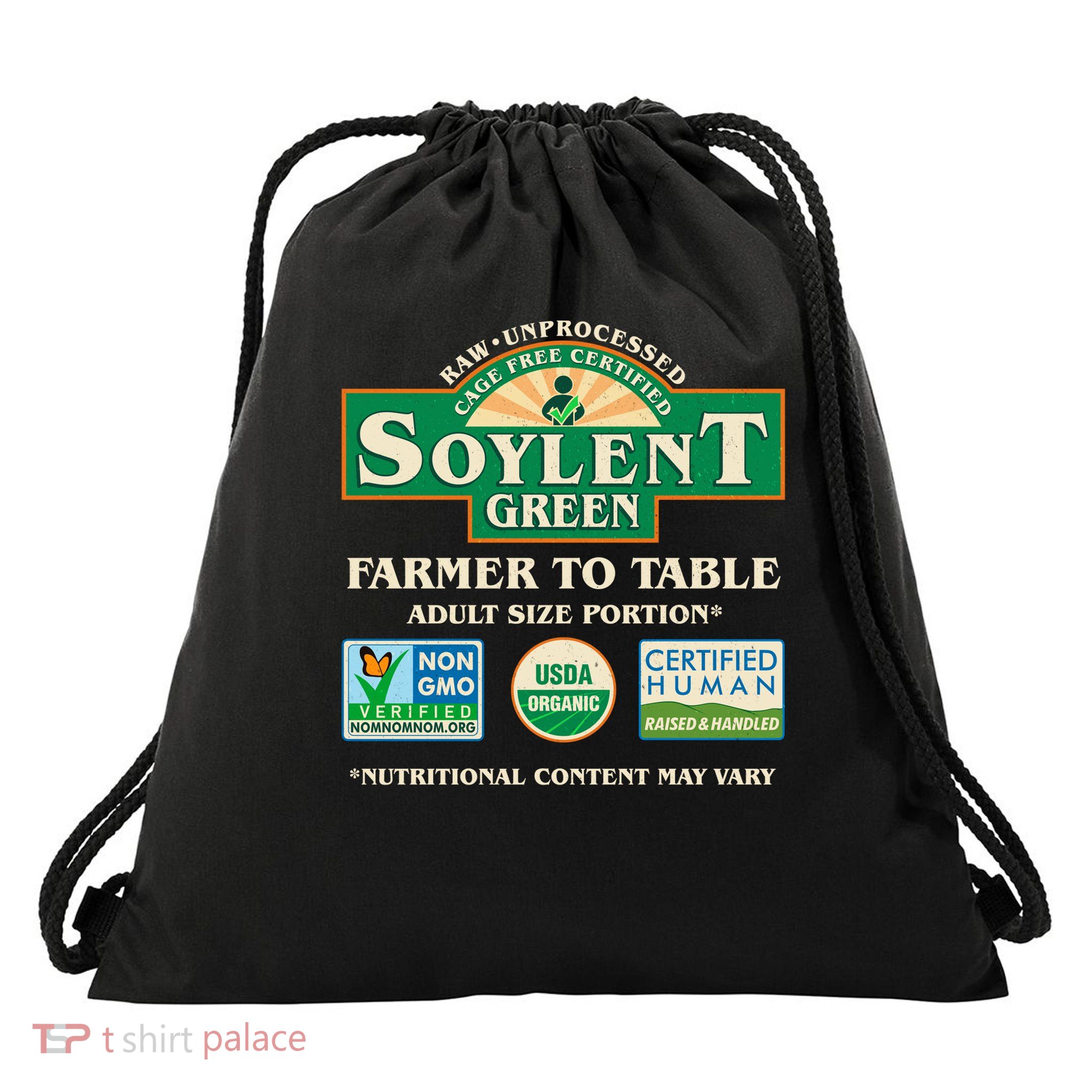 Vintage Soylent Green Farmer To Table Label Drawstring Bag