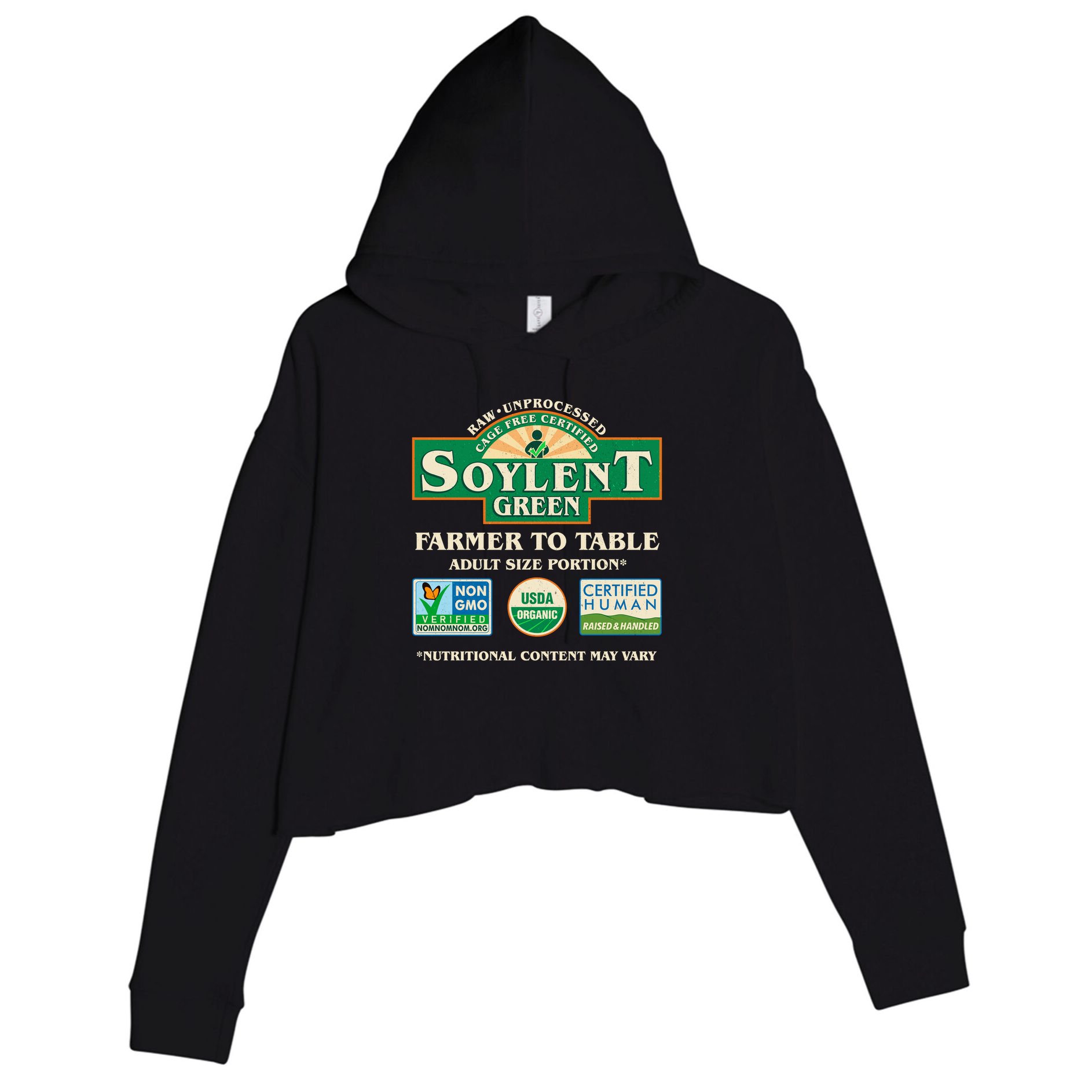 Vintage Soylent Green Farmer To Table Label Crop Fleece Hoodie