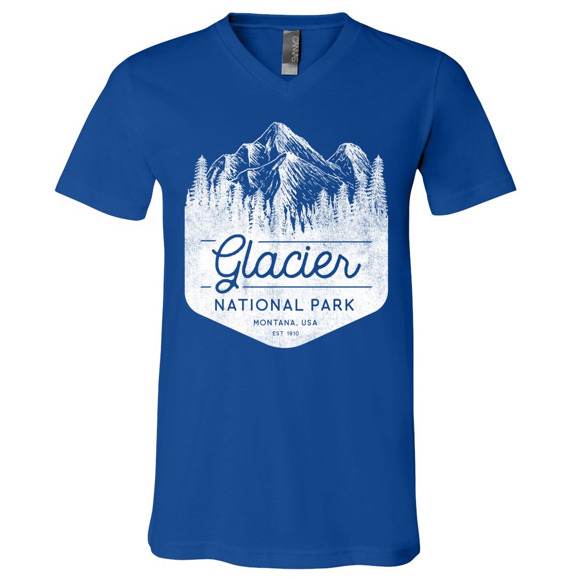 Vintage Style Glacier National Park Montana V-Neck T-Shirt