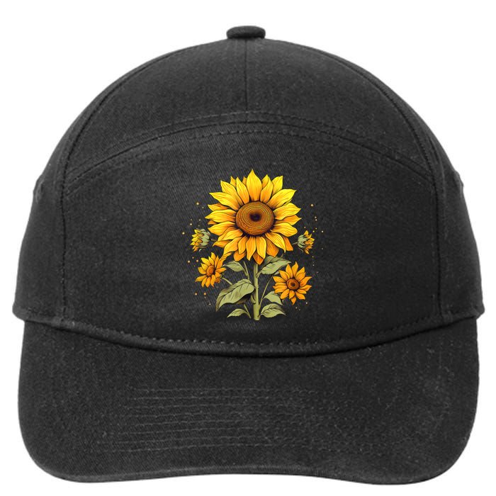 Vintage Sunflower Graphic 7-Panel Snapback Hat