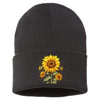 Vintage Sunflower Graphic Sustainable Knit Beanie