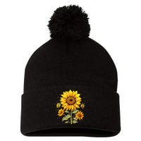 Vintage Sunflower Graphic Pom Pom 12in Knit Beanie