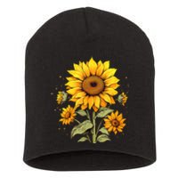 Vintage Sunflower Graphic Short Acrylic Beanie