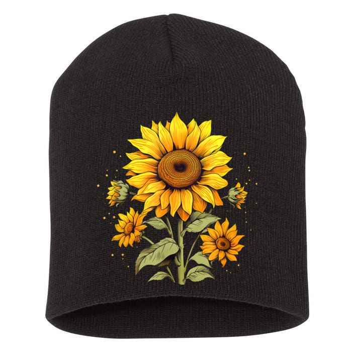 Vintage Sunflower Graphic Short Acrylic Beanie