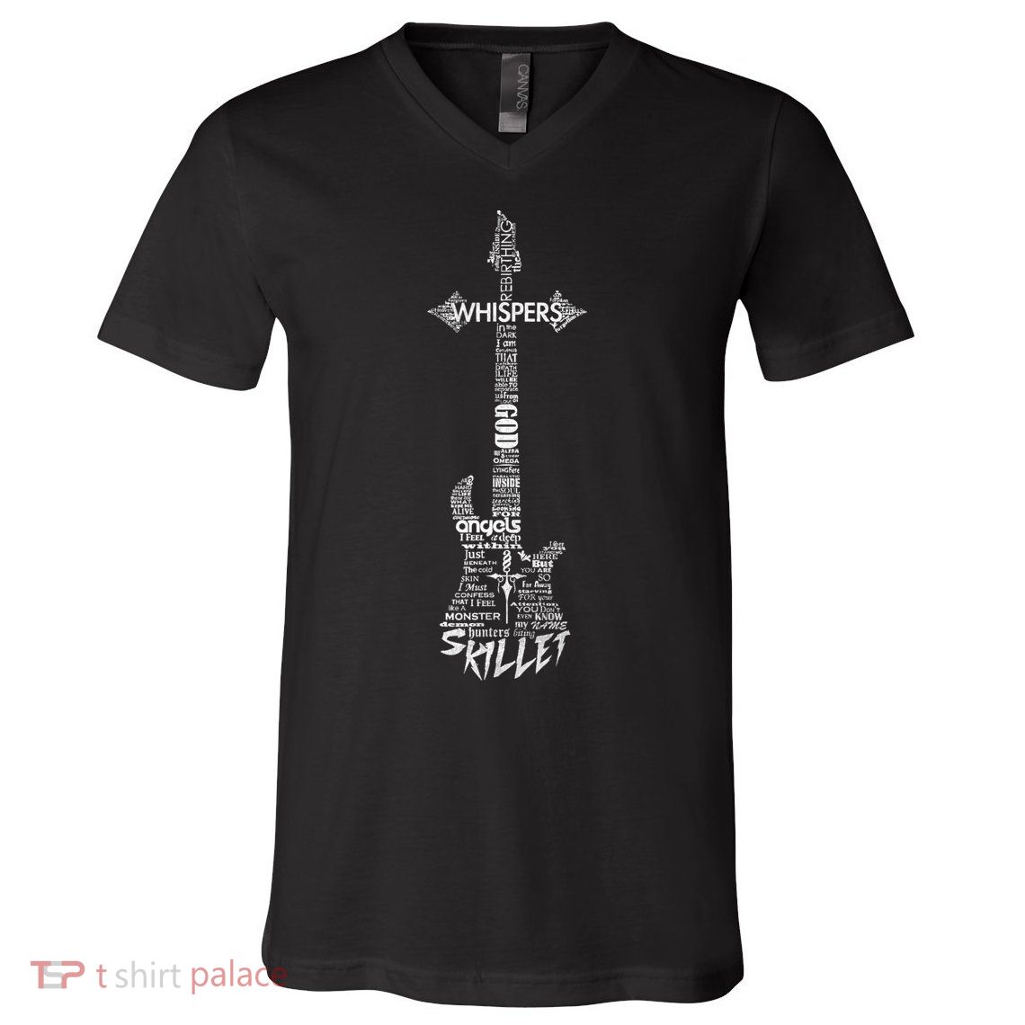 Vintage Skillet Guitar Typography On White Music V-Neck T-Shirt