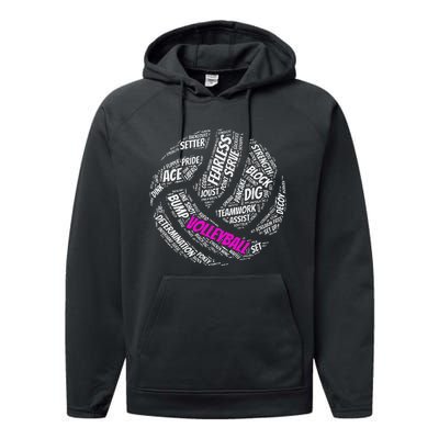 Volleyball Sayings Gift For Teen And Women Performance Fleece Hoodie