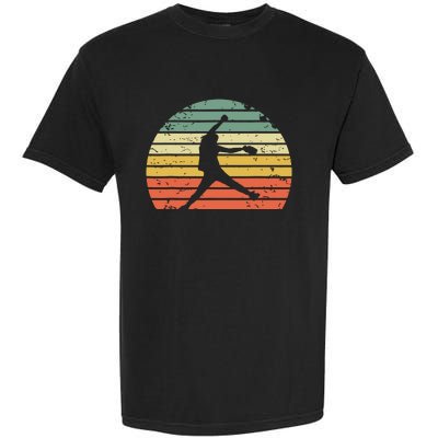 Vintage Softball Girl Pitching Silhouette Retro Sunset Garment-Dyed Heavyweight T-Shirt