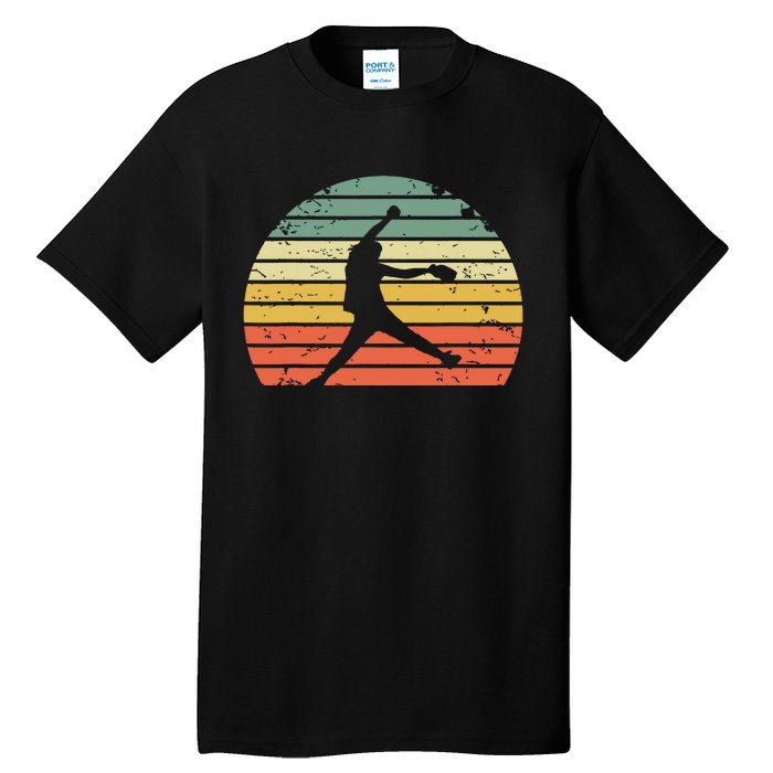 Vintage Softball Girl Pitching Silhouette Retro Sunset Tall T-Shirt