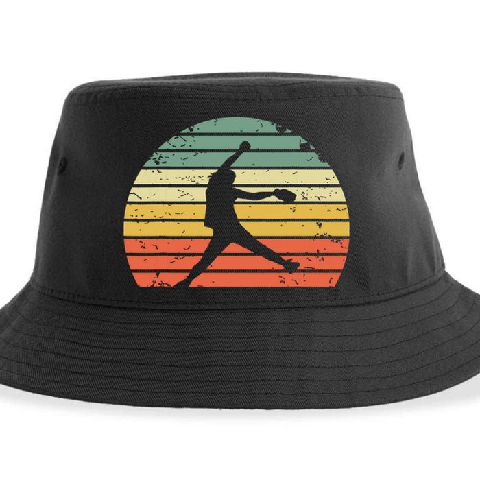 Vintage Softball Girl Pitching Silhouette Retro Sunset Sustainable Bucket Hat