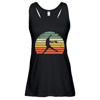 Vintage Softball Girl Pitching Silhouette Retro Sunset Ladies Essential Flowy Tank