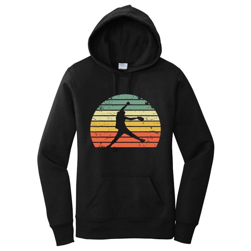 Vintage Softball Girl Pitching Silhouette Retro Sunset Women's Pullover Hoodie