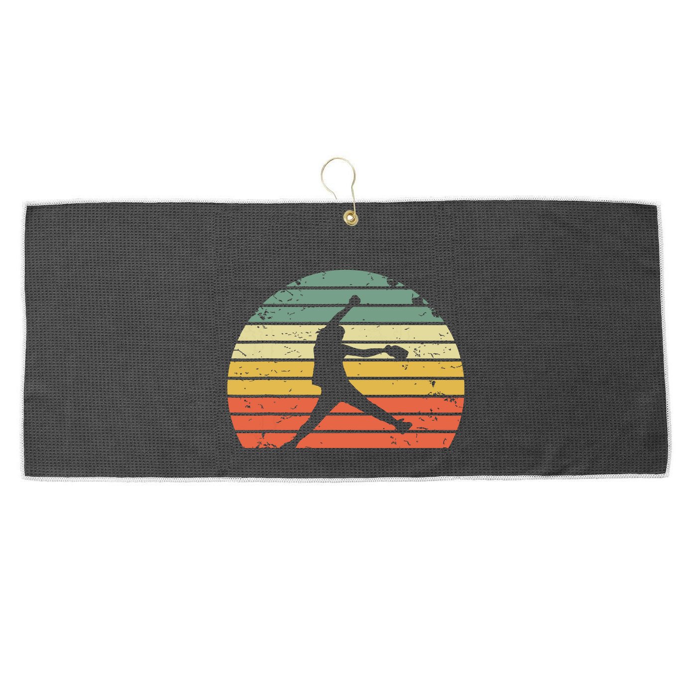 Vintage Softball Girl Pitching Silhouette Retro Sunset Large Microfiber Waffle Golf Towel