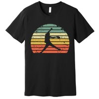 Vintage Softball Girl Pitching Silhouette Retro Sunset Premium T-Shirt