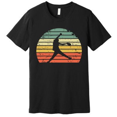 Vintage Softball Girl Pitching Silhouette Retro Sunset Premium T-Shirt