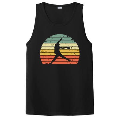 Vintage Softball Girl Pitching Silhouette Retro Sunset PosiCharge Competitor Tank