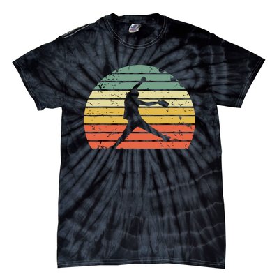 Vintage Softball Girl Pitching Silhouette Retro Sunset Tie-Dye T-Shirt