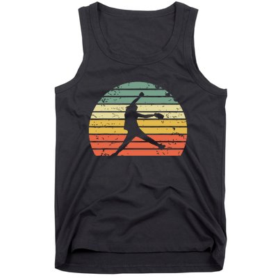 Vintage Softball Girl Pitching Silhouette Retro Sunset Tank Top