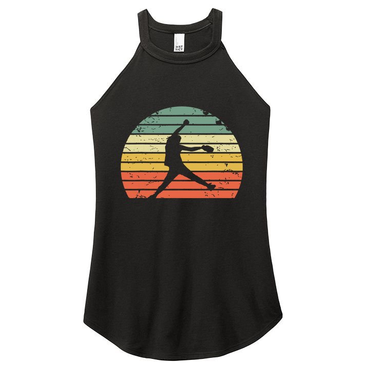 Vintage Softball Girl Pitching Silhouette Retro Sunset Women's Perfect Tri Rocker Tank