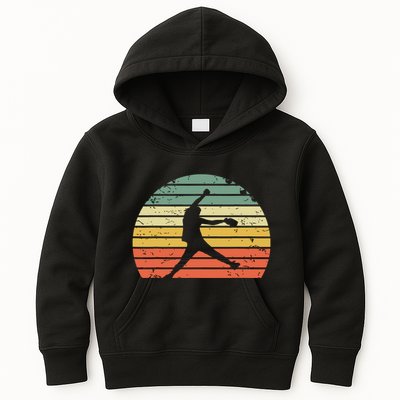 Vintage Softball Girl Pitching Silhouette Retro Sunset Kids Hoodie