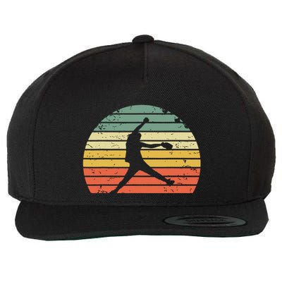 Vintage Softball Girl Pitching Silhouette Retro Sunset Wool Snapback Cap