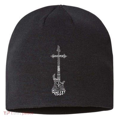 Vintage Skillet Guitar Typography On White Music Sustainable Beanie