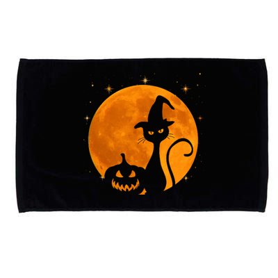 Vintage Scary Halloween Black Cat Costume Witch Hat And Moon Cool Gift Microfiber Hand Towel