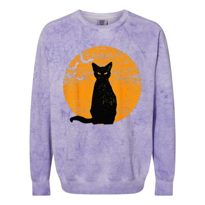 Vintage Scary Halloween Black Cat Costume Retro Moon Cat Mom Colorblast Crewneck Sweatshirt