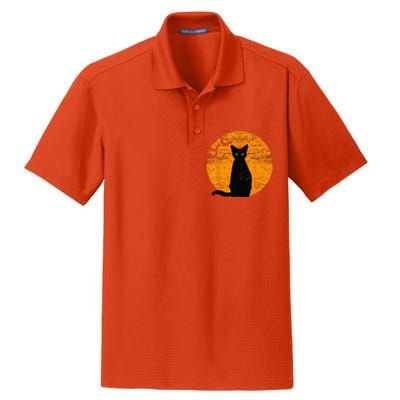 Vintage Scary Halloween Black Cat Costume Retro Moon Cat Mom Dry Zone Grid Polo