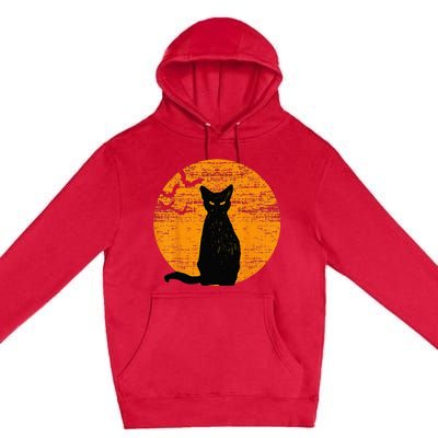 Vintage Scary Halloween Black Cat Costume Retro Moon Cat Mom Premium Pullover Hoodie