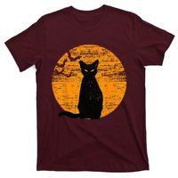 Vintage Scary Halloween Black Cat Costume Retro Moon Cat Mom T-Shirt