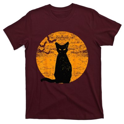 Vintage Scary Halloween Black Cat Costume Retro Moon Cat Mom T-Shirt