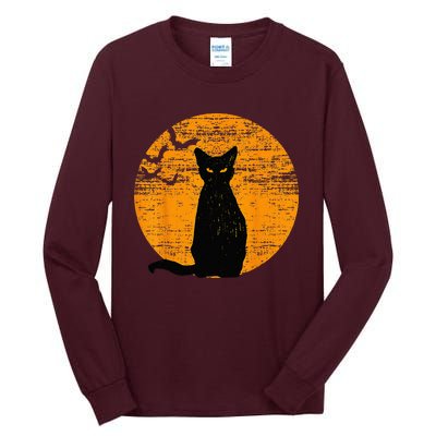 Vintage Scary Halloween Black Cat Costume Retro Moon Cat Mom Tall Long Sleeve T-Shirt