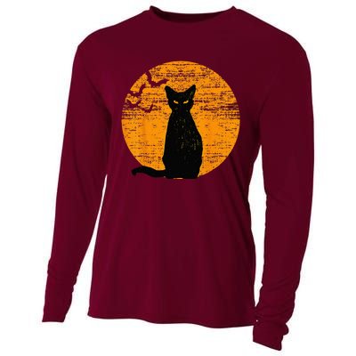 Vintage Scary Halloween Black Cat Costume Retro Moon Cat Mom Cooling Performance Long Sleeve Crew