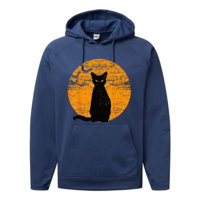 Vintage Scary Halloween Black Cat Costume Retro Moon Cat Mom Performance Fleece Hoodie