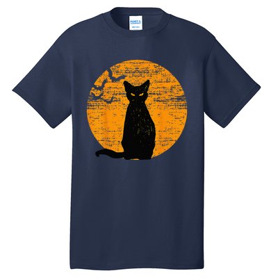 Vintage Scary Halloween Black Cat Costume Retro Moon Cat Mom Tall T-Shirt