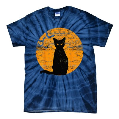 Vintage Scary Halloween Black Cat Costume Retro Moon Cat Mom Tie-Dye T-Shirt