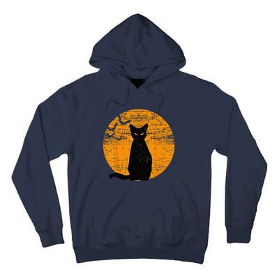 Vintage Scary Halloween Black Cat Costume Retro Moon Cat Mom Tall Hoodie