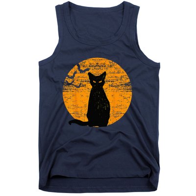 Vintage Scary Halloween Black Cat Costume Retro Moon Cat Mom Tank Top