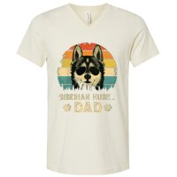 Vintage Siberian Husky Dad Dog Lovers Fathers Day Tee V-Neck T-Shirt