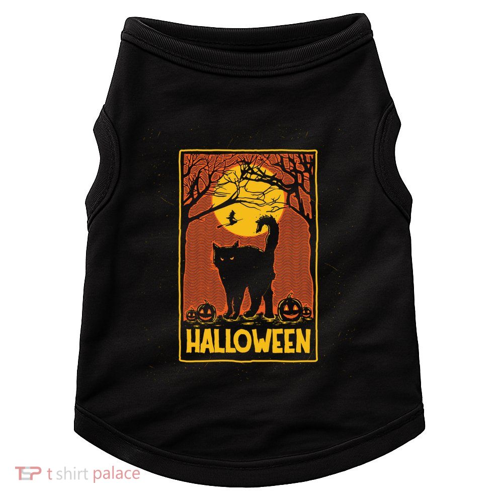 Vintage Scary Halloween Black Cat Costume Witch And Moon Cool Gift Doggie Tank