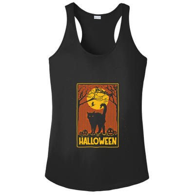 Vintage Scary Halloween Black Cat Costume Witch And Moon Cool Gift Ladies PosiCharge Competitor Racerback Tank