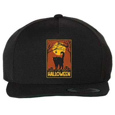 Vintage Scary Halloween Black Cat Costume Witch And Moon Cool Gift Wool Snapback Cap