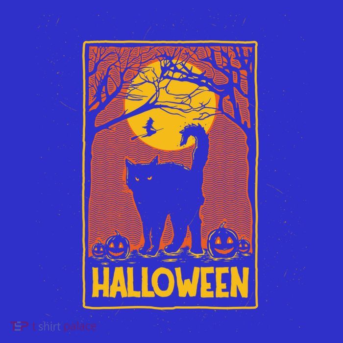 Vintage Scary Halloween Black Cat Costume Witch And Moon Cool Gift T-Shirt