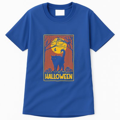 Vintage Scary Halloween Black Cat Costume Witch And Moon Cool Gift Tall T-Shirt